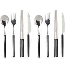 세븐키친 세라믹 그립 커트러리 디너 2인 세트, 스푼 2p + 포크 2p + 나이프 2p + 젓가락 2p, 블랙