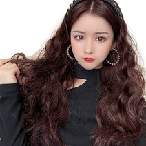 하이유니 골드 스트랩 히피 펌 헤어 머리띠 가발 55cm, 다크브라운, 1개
