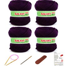 행복뜨기 갤럭시울 털 뜨개실 4볼 + 대바늘 6mm + 돗바늘 + 가죽라벨 + 목도리도안 세트, 2908 진보라, 1세트