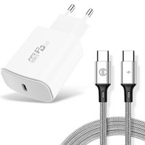 디씨네트워크 PD PPS C타입 초고속 충전기 어댑터 25W + C to C PD 고속충전 케이블 60W 1.2m, 화이트(충전기), 실버(케이블), 1세트