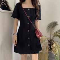 다담패키지 여성용 빅단추 포인트 스퀘어넥 미니기장 원피스 HR685