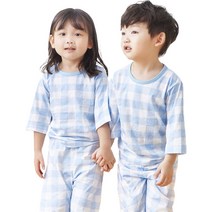 올로미미 아동용 소프트블루 7부 싱글 실내복 세트