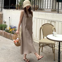 시크블랙 드레웰 라운드넥 나시 A라인 무지 롱 원피스 cpops8827k34