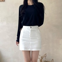 잘빠진 여성용 미아 라운드 무지 긴팔 티셔츠