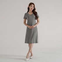 젬블링 여성용 면 모달 미디 반팔 원피스