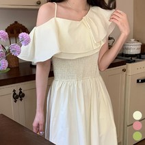 비비에모 프렌치 언발란스 더블 프릴 디자인 반소매 롱 원피스 03802