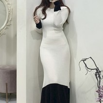 비비에모 시에라 라인 배색 드레시 니트 원피스 04146