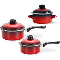 ELO 쿡포트 법랑 냄비 3종 세트, 레드, 편수 14cm + 편수 16cm + 낮은형 14cm