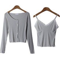 시크블랙 여성용 마젠트 라운드넥 레이스나시 긴팔 가디건 세트 cpset2900k36