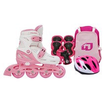 [바비인라인스케이트] 휠러스 아동용 에이스2 인라인스케이트 + 가방 + 보호대 + 헬멧 콤보 세트, 핑크