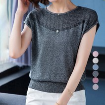 아뗄릭 여성용 데일리 가오리 루즈핏 포인트 큐빅 숏 니트 반팔 티셔츠 13807