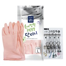 명진 단미니 고무장갑 L 10p + 스테인리스 집게 4p, 핑크(고무장갑), 10개