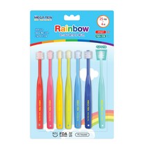 메가텐 키즈 360 레인보우 어린이 유아칫솔 2단계 6P + 어금니케어 1P, 1세트, 레드, 핑크, 옐로우, 라임, 스카이블루, 네이비, 민트, 7개입