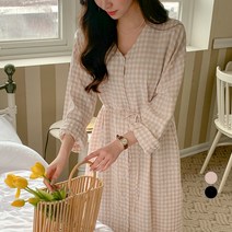 베러스윗 브이넥 고방체크 스트랩 롱 원피스