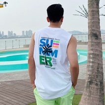 머시따 남성용 산타 모니카 레터링 나염 썸머 오버핏 나시