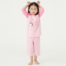 롤리트리 아동용 순면 7부 체크 펭귄 내의 상하의 세트