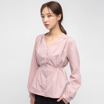 캐럿 여성용 허리 리본 셔링 블라우스