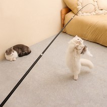 [고양이고무줄낚싯대] 펫츠몬 고양이 장거리 4단 깃털 낚싯대 1.8m, 혼합색상, 1개