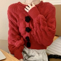 메이첼 여성용 플라워 단추 포인트 아방한 긴소매 니트 가디건 00206