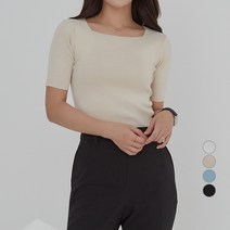 아피나르 슬림핏 스퀘어넥 세미크롭 반팔 니트