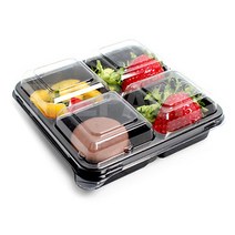 정사각 4칸 반찬 일회용 포장용기 블랙, 50개입, 1개