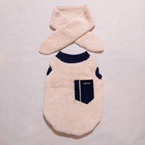 도기스타 대형견 중형견 소형견 두툼 강아지후리스 + 털목도리세트, 곤색포켓