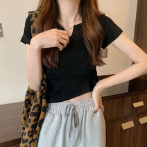 플로렐로 여성 기본 무지 티셔츠 브이컷 슬림핏 반팔티