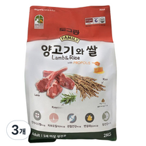 도그랑 어덜트 양고기와 쌀 훼미리 건식사료, 양, 2kg, 3개