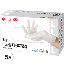 롯데이라이프 착한 니트릴 다용도 장갑 100개입, 5개, 화이트, 대(L)