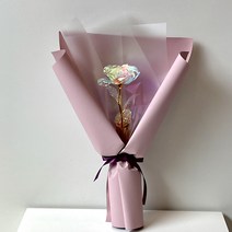 미다운플라워 조화 홀로그램 장미 미니 꽃다발 한송이, 인디퍼플