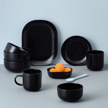 보울보울 레트로라인 2인 홈세트 9개, 미드나잇블랙, 공기 2p + 대접 2p + 머그컵 320ml x 2p + 오발미니볼 + 디저트볼 + 오발플레이트 M