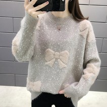 아이엠몽 여성용 리본 패턴 반짝이 니트 크리프
