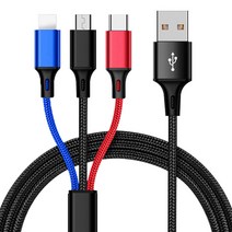 구스페리 휴대폰 3in1 멀티 고속충전 케이블, 혼합색상, 0.6m