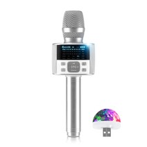 미라클엠 DSP 고출력 블루투스 노래방 마이크, 마이크(M100) 화이트 + 파우치 + 미러볼, 1세트