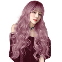 하이유니 글램 펌 롱 헤어 긴머리 통가발 가발 68cm + 가발망 + 거치대 세트, 핑크브라운