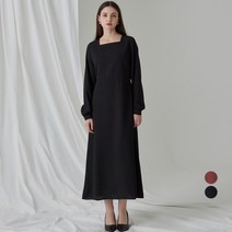 ELLE PARIS 여성용 스퀘어넥 롱슬리브 원피스