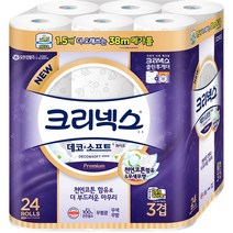 크리넥스 3겹 데코 앤 소프트 화이트 와이드 화장지 38m, 24롤, 1개