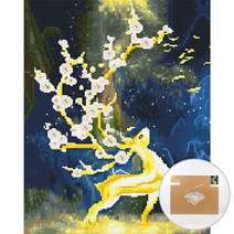 아트조이 DIY 보석 십자수 캔버스형 50 x 40 cm, 꽃이 피어난 사슴, 1세트