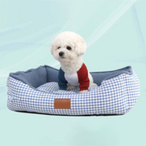 레드퍼피 체커드 쿨 반려동물 사각방석, 빅토리아블루