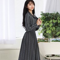 페이퍼먼츠 여성 봄 가을 리본 넥 스트라이프 원피스 6456