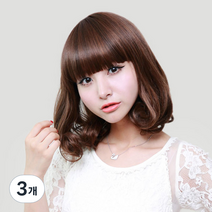 뿌이뿌이가발 여성 짧은 단발머리 웨이브 통가발 신디, 자연블랙, 3개