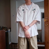 남성용 블랙101 디오세이 오픈카라 캐쥬얼 반팔 셔츠 B234MF00010