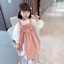 오렌지다몸 여아용 반짝 퍼프티 곰돌이 멜빵 치마 세트