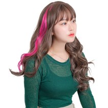 가발위드 단색 웨이브 컬러 포인트 피스 5p + 트윙클 붙임머리 세트, 핫핑크(컬러피스), 랜덤발송(붙임머리), 1세트
