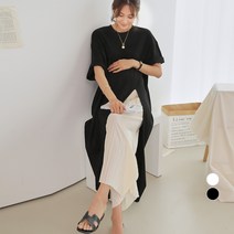 쿨쿠 임산부 앞트임 반팔 롱 원피스