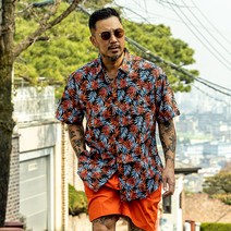 파이브엑스라지 남성용 빅사이즈 나뭇잎 하와이안 반팔 셔츠