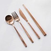 모던 커트러리 4종 세트, 로즈골드, 숟가락 + 젓가락 + 디너포크 + 디너나이프