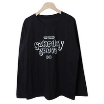 티탁 여성용 라운드넥 레터링 프린팅 코튼 긴팔 티셔츠 TTCB43