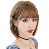 하이유니 스트레이트 펌 보브 컷 헤어 통가발 32cm + 가발망 + 거치대 세트, 허니브라운