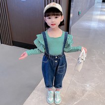 베베니즈 여아용 어깨프릴티 + 멜빵데님팬츠 세트